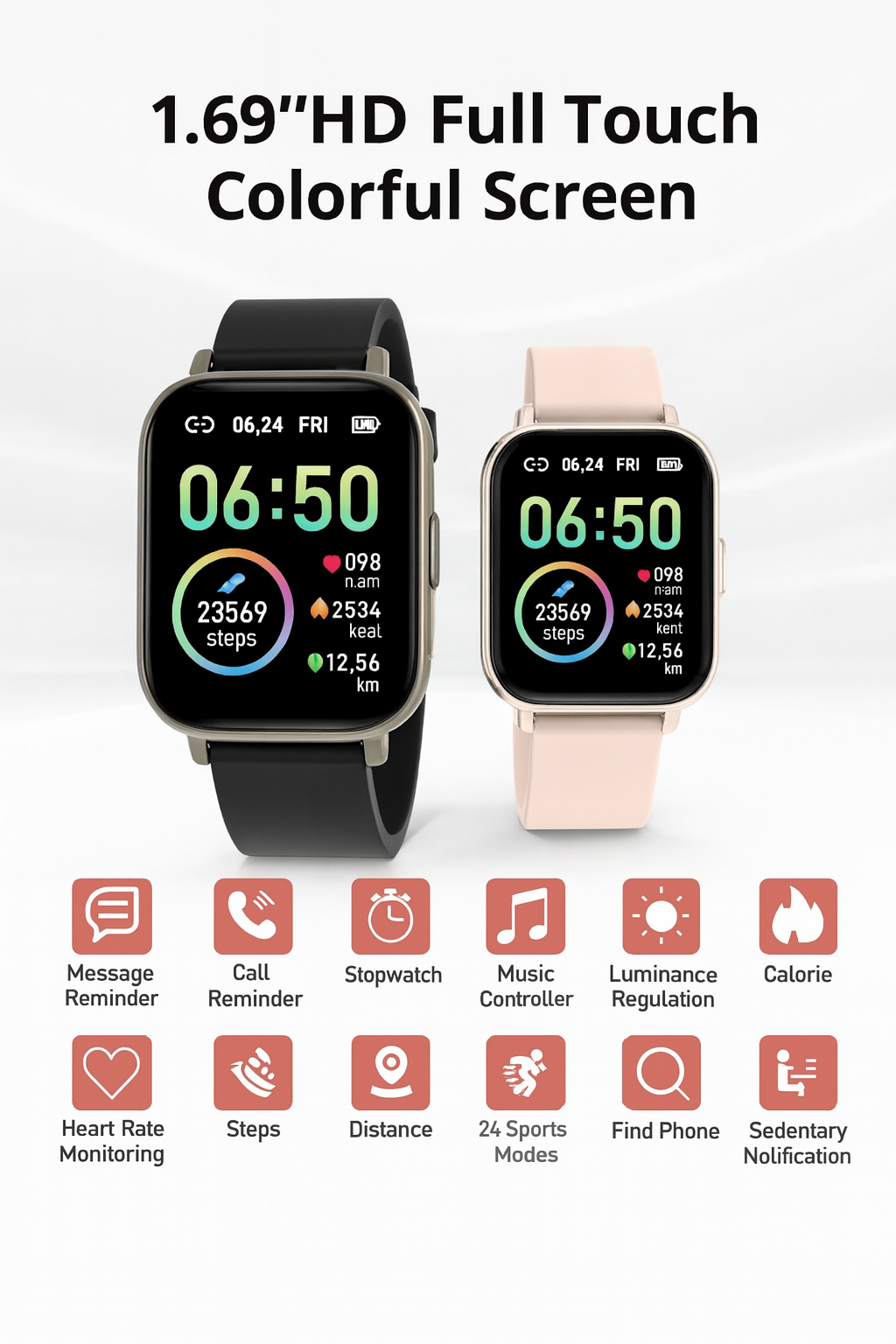 SOLVIX™ Smart Fitness Watch – Heart Rate, Blood Pressure, Sleep Monitor | 1.69” HD Display | IP68 Waterproof