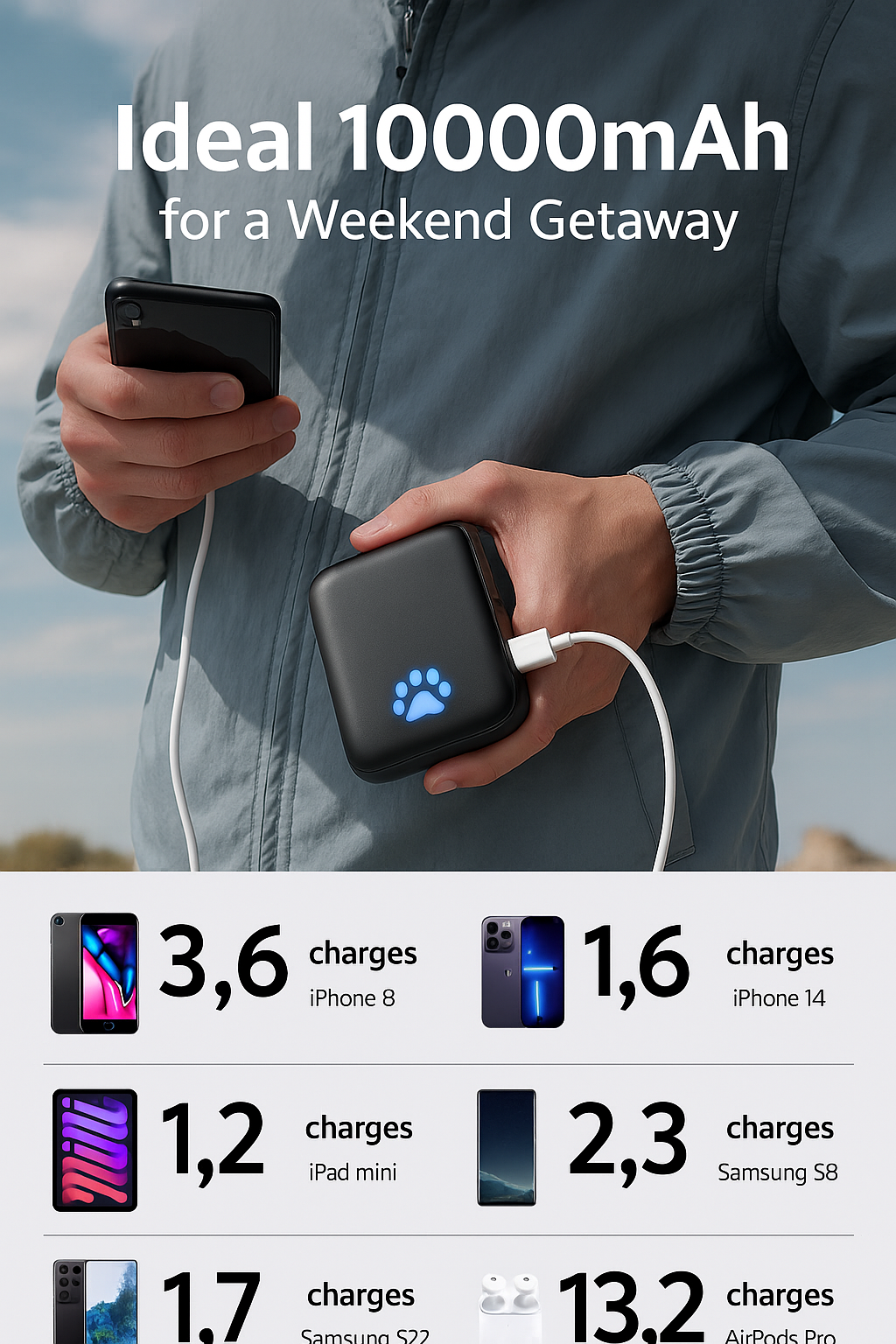 SOLVIX™ 10,000mAh Power Bank – Ultra-Slim Fast Charging | USB-C Input/Output | LED Indicator | Multiple Colours