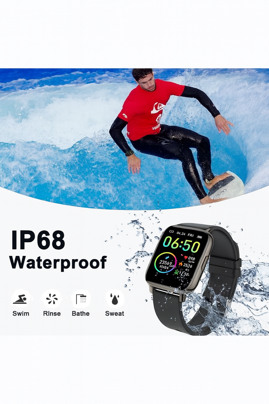 SOLVIX™ Smart Fitness Watch – Heart Rate, Blood Pressure, Sleep Monitor | 1.69” HD Display | IP68 Waterproof