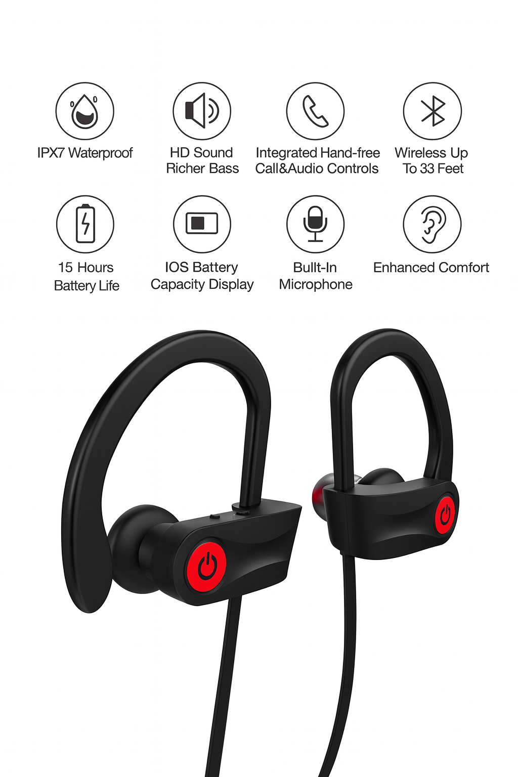 SOLVIX™ Wireless Sport Earbuds | Bluetooth 5.3 | IPX7 Waterproof | Long Battery Life