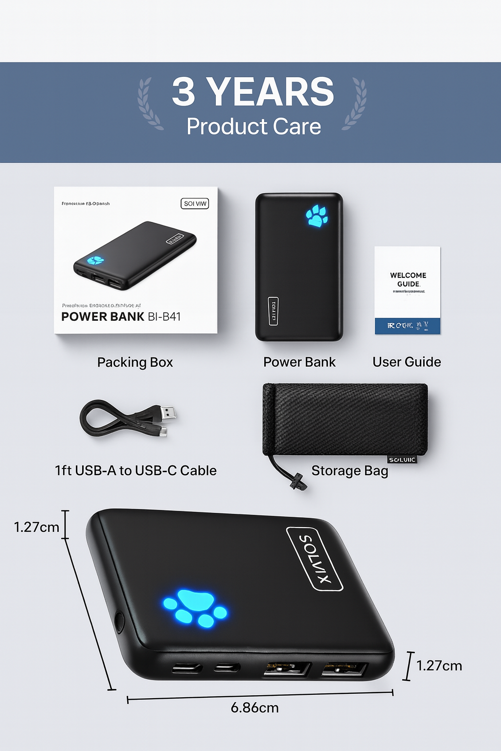 SOLVIX™ 10,000mAh Power Bank – Ultra-Slim Fast Charging | USB-C Input/Output | LED Indicator | Multiple Colours