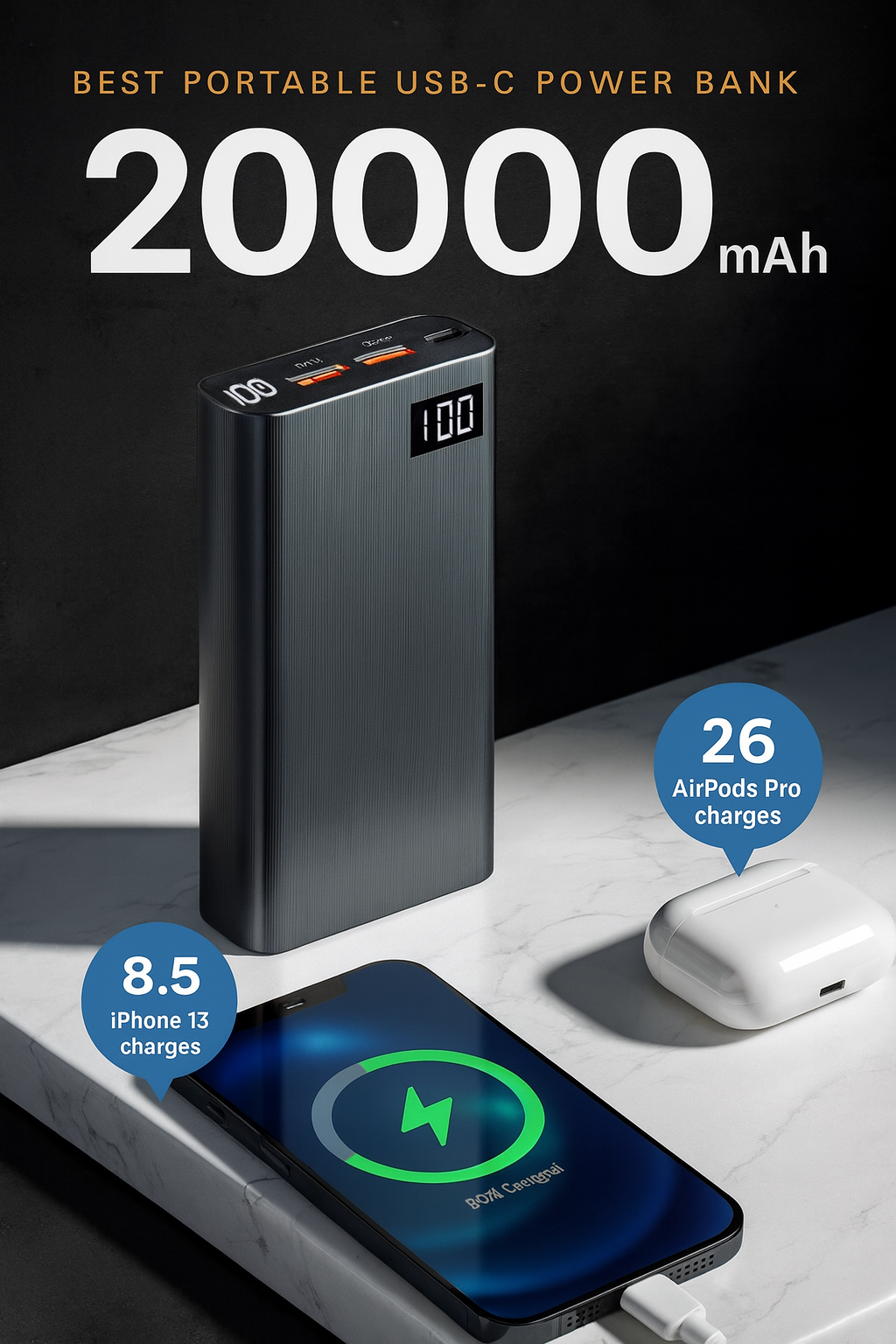 SOLVIX VoltPro 20K™ — Ultra-Fast 22.5W PD Power Bank (20,000mAh)