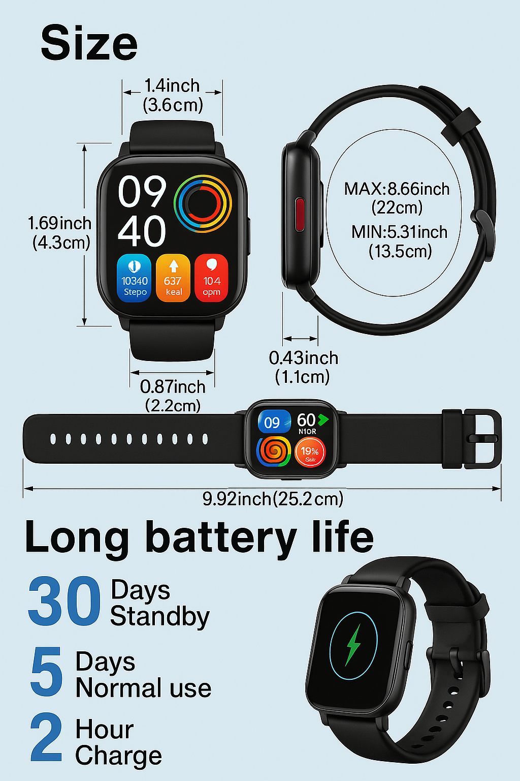 SOLVIX SmartFit™ Watch – Heart Rate, Steps, Notifications, Sleep Tracking