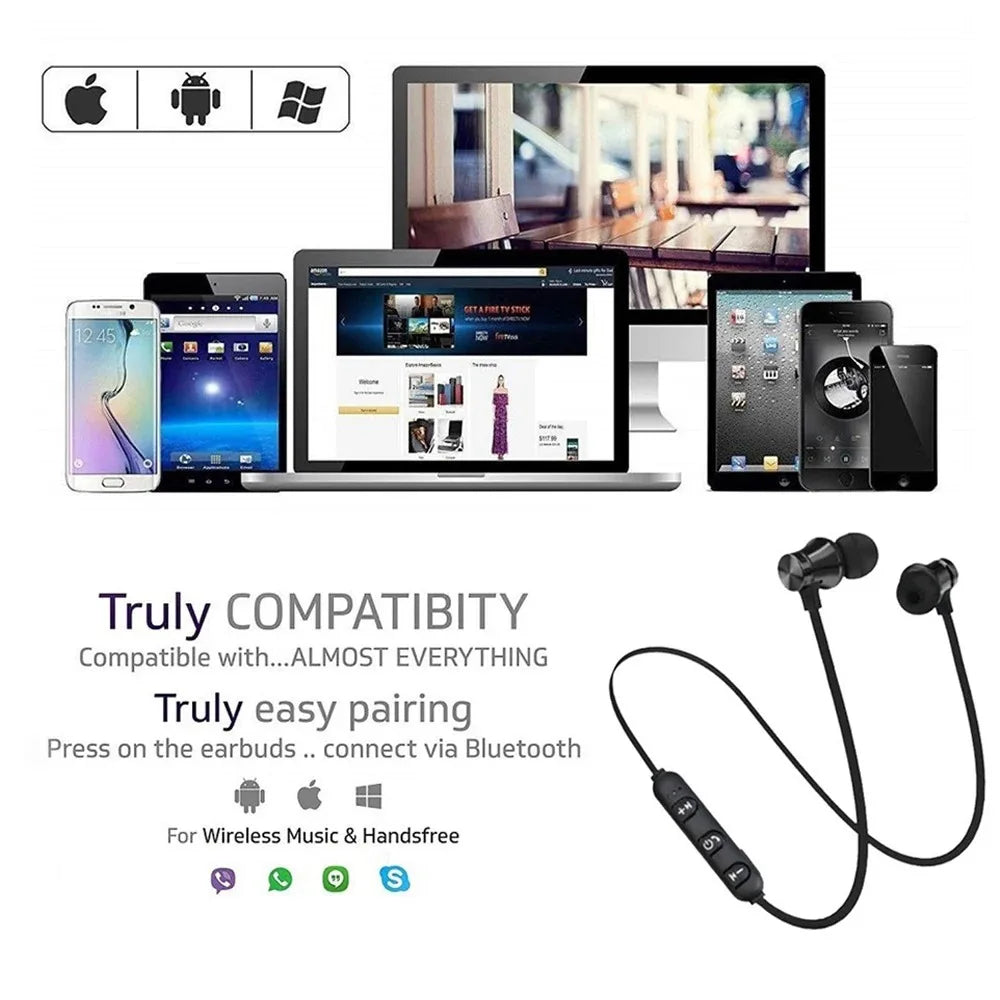 Magnetic Sports Headset Bluetooth HIFI Stereo Wireless Headphone with