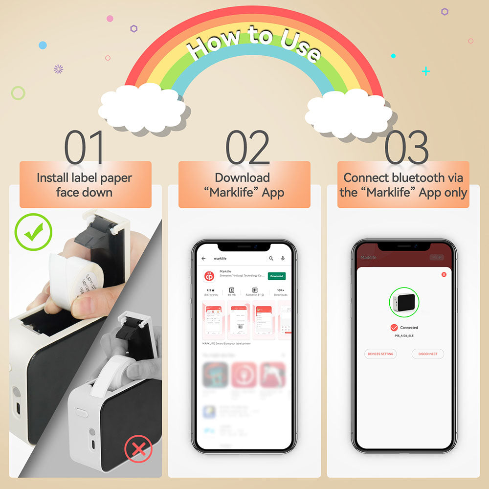 Wireless Bluetooth Label Printer | Mini Label Maker - Inkless Thermal